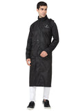 FabSeasons Black printed waterproof Long / Full raincoat with adjustable Hood for men & women.