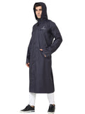 FabSeasons Black printed waterproof Long / Full raincoat with adjustable Hood for men & women.