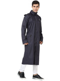 FabSeasons Black printed waterproof Long / Full raincoat with adjustable Hood for men & women.