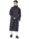 FabSeasons Black printed waterproof Long / Full raincoat with adjustable Hood for men & women.