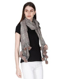 FabSeasons Brown Grey Unisex Checkered Woolen Scarf, Muffler, Shawl and Stole