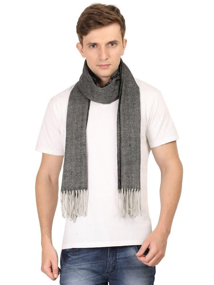 FabSeasons Dark Grey Men's Casual Self Design Acrylic Woolen