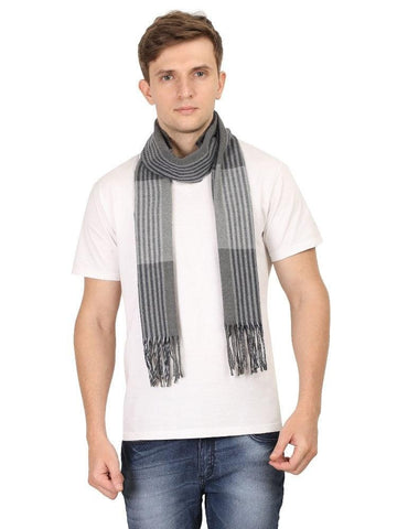 FabSeasons Grey Stripes Men's Casual Self Design Acrylic Woolen Muffler, Scarf freeshipping - FABSEASONS