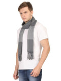 FabSeasons Grey Stripes Men's Casual Self Design Acrylic Woolen Muffler, Scarf freeshipping - FABSEASONS