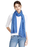 FabSeasons Casual Blue Cotton Solid Scarf with Printed Silver Polka Dots