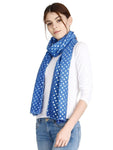 FabSeasons Casual Blue Cotton Solid Scarf with Printed Silver Polka Dots