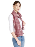 FabSeasons Casual Maroon Cotton Solid Scarf with Printed Silver Polka Dots