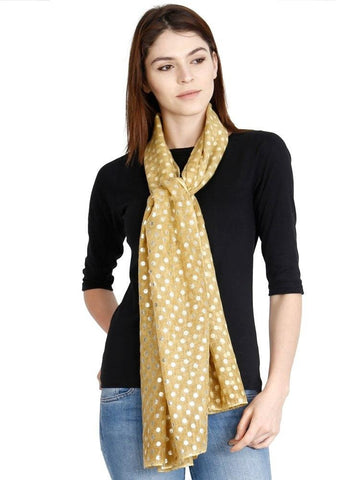 FabSeasons Casual Mustard Cotton Solid Scarf with Printed Silver Polka Dots freeshipping - FABSEASONS
