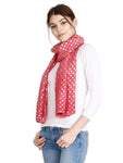 FabSeasons Casual Red Cotton Solid Scarf with Printed Silver Polka Dots