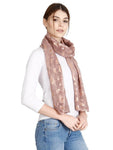FabSeasons Casual Ink Maroon Cotton Solid Scarf with Feathers Design Zari