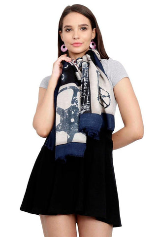 FabSeasons Cotton Navy Viscose Modern Printed Soft & Stylish Scarf