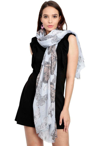 FabSeasons Blue Viscose Butterfly Printed Soft & Stylish Scarf