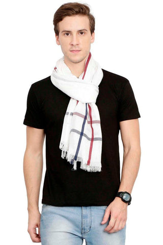 FabSeasons Casual White Checkered Men's Cotton Scarf