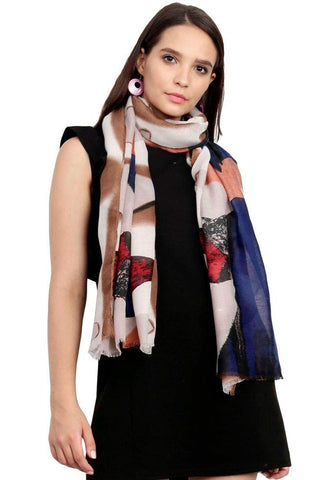 FabSeasons Brown Cotton Viscose Colorful Printed Soft & Stylish Scarf freeshipping - FABSEASONS