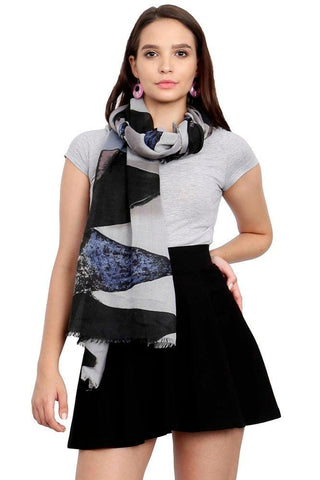 FabSeasons Grey Cotton Viscose Colorful Printed Soft & Stylish Scarf freeshipping - FABSEASONS