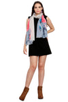 FabSeasons Pink Blue Viscose Colorful Floral Printed Soft & Stylish Scarf