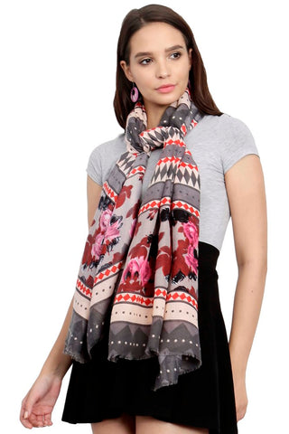 FabSeasons Traditional Grey Viscose Abstract Printed Soft & Stylish Scarf
