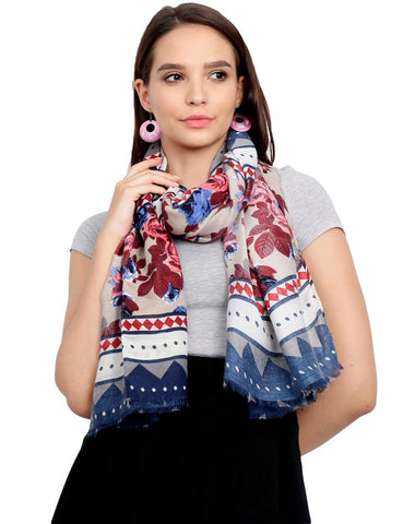 FabSeasons Traditional Navy Viscose Abstract Printed Soft & Stylish Scarf