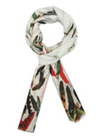 FabSeasons White Abstract feathers Printed Cotton Scarf