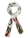 FabSeasons White Abstract feathers Printed Cotton Scarf