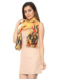 FabSeasons Yellow Abstract feathers Printed Cotton Scarf