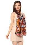 FabSeasons Brown Abstract Traditional Printed Cotton Scarf