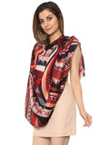 FabSeasons Maroon Abstract Traditional Printed Cotton Scarf