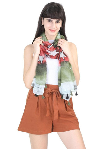 FabSeasons Green Star Printed Cotton Unisex Scarf