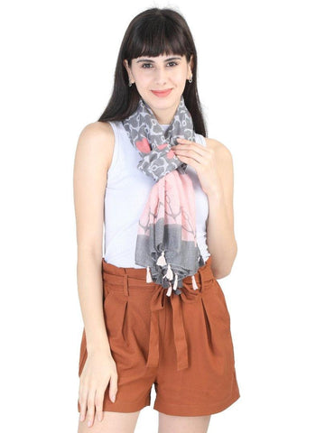 FabSeasons Grey Anchor Printed Cotton Scarf for Summer & Winter