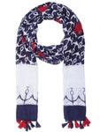 FabSeasons Navy Anchor Printed Cotton Scarf for Summer & Winter