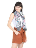 FabSeasons Floral Grey Premium Printed Cotton Long Scarves