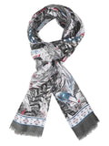 FabSeasons Floral Grey Premium Printed Cotton Long Scarves