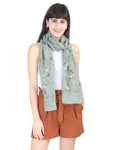 FabSeasons Green Leaf Printed Cotton Scarf For Women & Girls