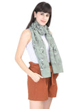 FabSeasons Green Leaf Printed Cotton Scarf For Women & Girls