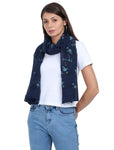 FabSeasons Navy Leaf Printed Cotton Scarf For Women & Girls