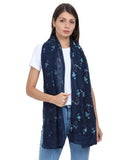 FabSeasons Navy Leaf Printed Cotton Scarf For Women & Girls