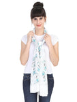 FabSeasons White Leaf Printed Cotton Scarf For Women & Girls