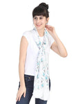 FabSeasons White Leaf Printed Cotton Scarf For Women & Girls freeshipping - FABSEASONS