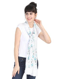 FabSeasons White Leaf Printed Cotton Scarf For Women & Girls freeshipping - FABSEASONS