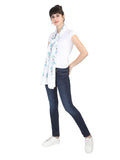 FabSeasons White Leaf Printed Cotton Scarf For Women & Girls