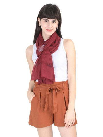 FabSeasons Premium Maroon Printed Cotton Scarf for Summer & Winter