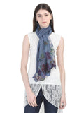 FabSeasons Blue Cotton Stylish Scarf with Floral Embroidery for Women