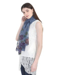 FabSeasons Blue Cotton Stylish Scarf with Floral Embroidery for Women