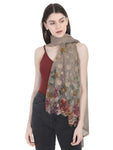 FabSeasons Brown Cotton Stylish Scarf with Floral Embroidery for Women
