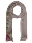 FabSeasons Brown Cotton Stylish Scarf with Floral Embroidery for Women