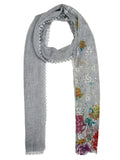 FabSeasons Grey Cotton Stylish Scarf with Floral Embroidery for Women