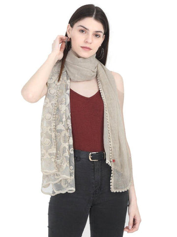 FabSeasons Beign Cotton Stylish Scarves with Embroidery for Women