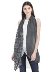 FabSeasons Black Cotton Stylish Scarves with Embroidery for Women
