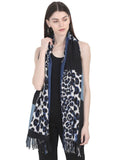 FabSeasons Blue Leopard Printed Acrylic Woolen Scarf For Women
