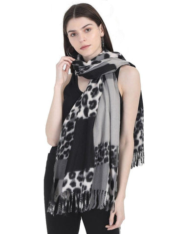 FabSeasons Grey Leopard Printed Acrylic Woolen Scarf For Women